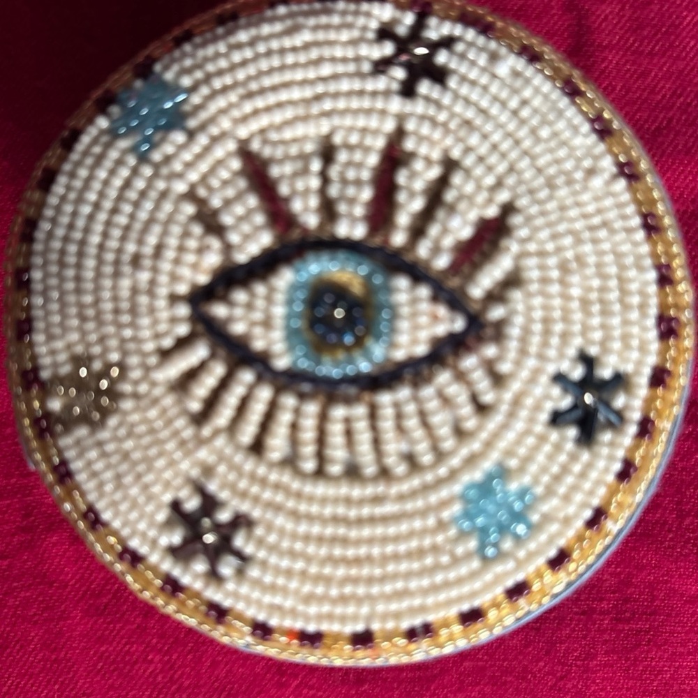 Anthropologie FORTUNE BEADED LIDDED JEWELERY BOX Blue Evil Eye protection magic
